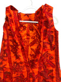 Vintage Aloha 1960s Woman’s Aloha Dress Made In Hawaii Side Pleats Zipper Back 100% Cotton Fantastic Orange Red Tiki Pattern