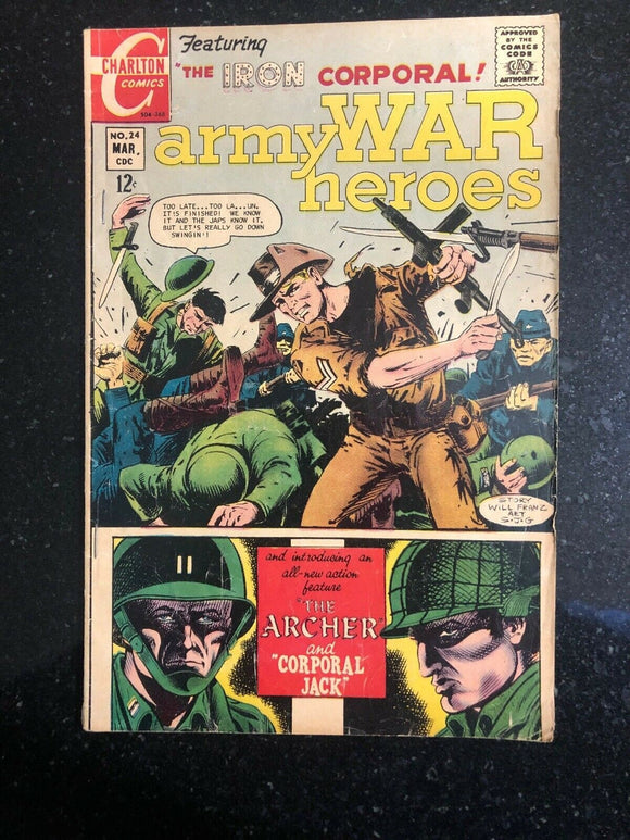 Vintage Comics ARMY WAR HEROES# 24 Mar 1968 Iron Corp Intro Archer & Corp Jack Series