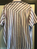Vintage Clothing 80s Nice Candy-Striped Large Pearl Snap Short Sleeve Made In USA Express Rider Shirt