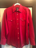 Vintage Clothing 1990s Large Wrangle Shirt Jacket Heavy Cotton Cowboy Fire Engine Red Pearl Snap