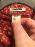 Vintage Clothing 90s Woman’s Levi’s Pearl Snap Traditional Red Bandanna Pattern Great Look See Measurements