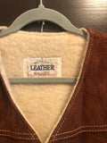 Vintage Clothing Deadstock 1970s Made in USA Split Suede Leather Thick Fully Lined Lambs Wool Snap Front Mint Condition Large
