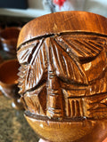 Vintage Home Decor Set Of 8 Monkey Pod Tiki Hut Wooden Goblet Handmade Carved Tree Philippines