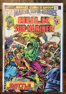 Vintage Comics Marvel Superheroes Featuring The Hulk And Sub-Mariner #51 July 1975 Bagged And Boarded Fantastic Cover Art