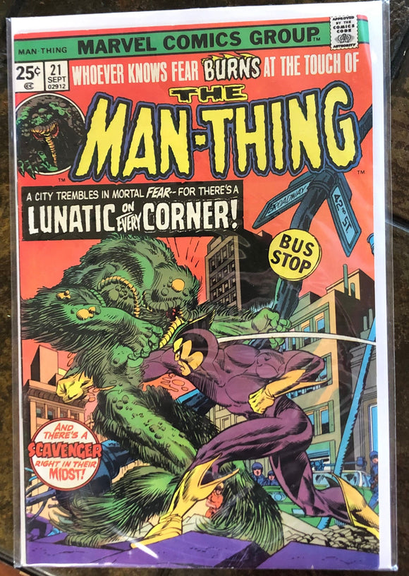 Vintage Comics Marvel’s The Man-Thing #21 September 1975 Bagged And Boarded Fantastic Cover Art