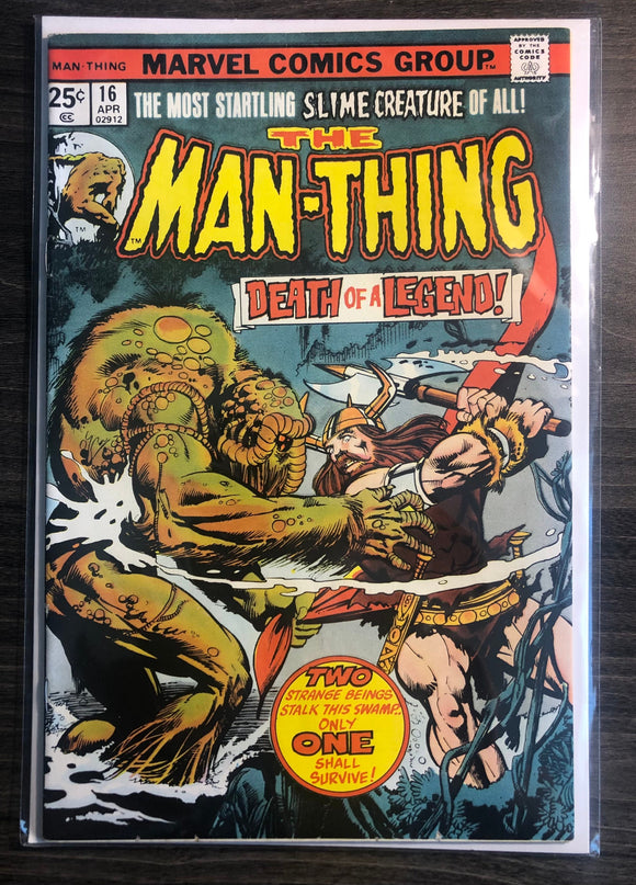 Vintage Comics Marvel’s The Man-Thing NO. 16 April 1975 “Death Of A Legend” Bagged And Boarded Fantastic Cover Art