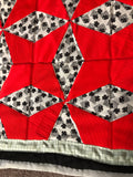 Vintage Home Decor Outrageous 1960s To Early 70s Psychedelic Geometric Red Gray Black Handmade By Family Member 8 Foot By 7 Foot King Size Quilt