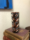 Vintage Home Decor 1960s Hawaiian Hand Painted Vase Signed By Lokena, Nice Traditional Tapa Design 6.25” Tall