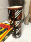 Vintage Home Decor 1960s Hawaiian Hand Painted Vase Signed By Lokena, Nice Traditional Tapa Design 6.25” Tall