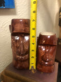 Vintage Home Decor Easter Island Moai Tiki Mugs Set Of 2, 7.25” & 5 3/8” Trader Dick’s Nugget Casino Sparks Nevada