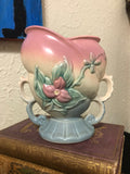 Vintage Home Decor Hull Art Pottery 6.5” Pink Blue White Floral Double Handel Urn Vase Perfect “W-5-6 1/2” 1945 Wildflower