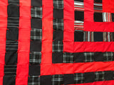 Vintage Home Decor Very Cool Plaid Blocks & Stripes 1960s To Early 70s Red Gray Black Handmade By Family Member 75” By 68” Quilt
