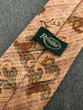 Vintage Clothing 70s Ultra “Fat Poly” Necktie Textured Polyester 4.25” Wide Resilio Pink Gold Paisley