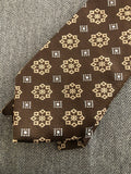 Vintage Clothing 70s Vintage Fat Poly 100% Dacron Polyester 3.75” Coco Brown & Gold Snowflake Diamond Pattern Necktie