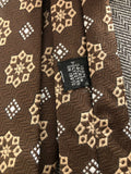 Vintage Clothing 70s Vintage Fat Poly 100% Dacron Polyester 3.75” Coco Brown & Gold Snowflake Diamond Pattern Necktie