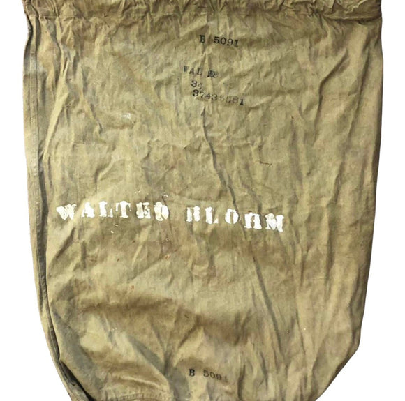 Vintage Military WW2 Era Vintage Army Barricks Laundry Ditty Bag Heavy Cotton Drawstring Marked With Military ID