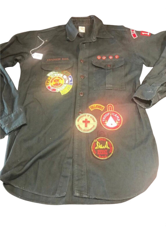 Vintage Clothing 1950s Boy Scouts of America Explorers Dark Green Uniform Shirt Medium