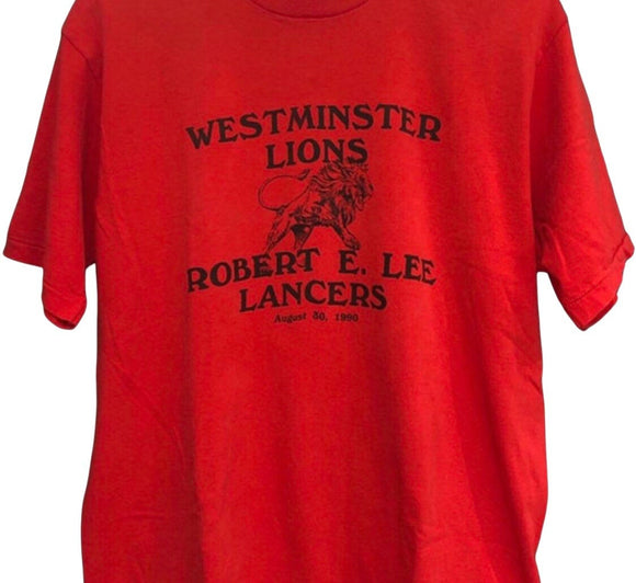 Vintage Clothing Tee Dated August 30, 1990, Westminster Lions vs. Robert E Lee Lancers Made in USA Tough Tee Belton Brand Marked XL But Medium