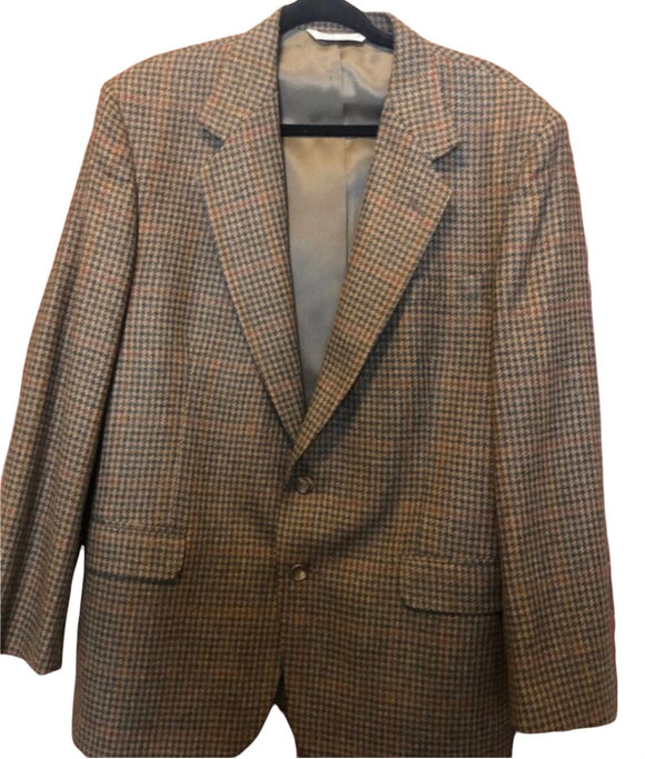 Vintage Clothing Stafford Men’s Size 43R Tailored In USA 100% Wool Classic Houndstooth Charcoal Taupe On Brown Single Vent Sports Jacket