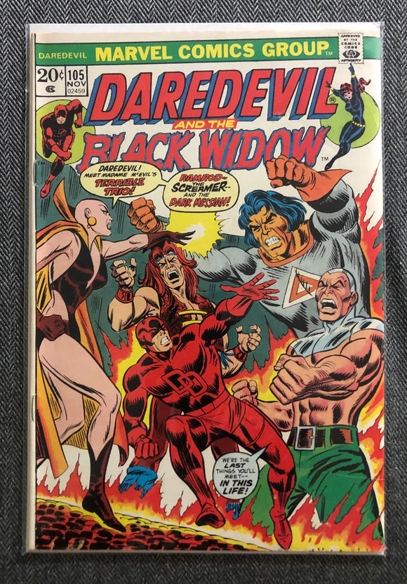 Vintage Comics Marvel’s Daredevil And The Black Widow Number 105 November 1973 Bagged And Boarded Fantastic Cover Art Very Hot Comic! Mid Grade Plus