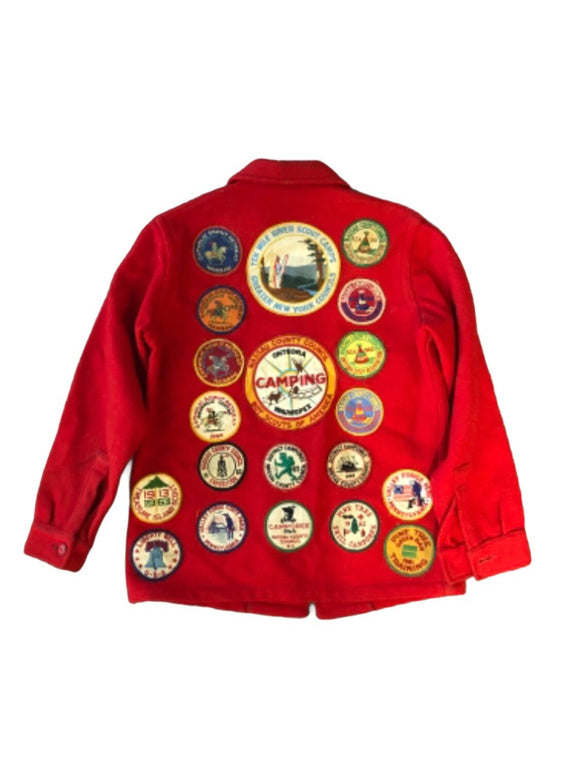Vintage Clothing 1964 Boy Scout Red Wool Jacket With Many Patches, Nassau County Council Size Small