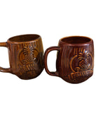 Vintage Home Decor Early 80s Lot Of 2 Hawaiian Souvenir Tiki Chocolate Brown Glaze Coffee Mugs Dated 1981 & 82.