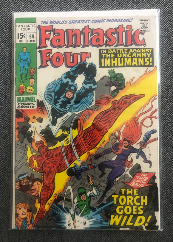Vintage Comics Marvel’s Fantastic Four Number 99 June 1970 Bagged And Boarded Fantastic Cover Art
