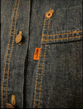 Vintage Clothing 70s Hippie Levi’s Made In USA “Big E” Orange Tab Denim Shirt Jacket. Big Wing Collars Fantastic Original Condition! Mens Small