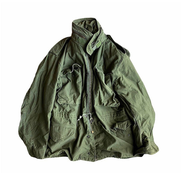 Vintage Military 60s Military Issued OG 107 Field Jacket Zip Front Snap Pockets Hidden Hood Size Small Short
