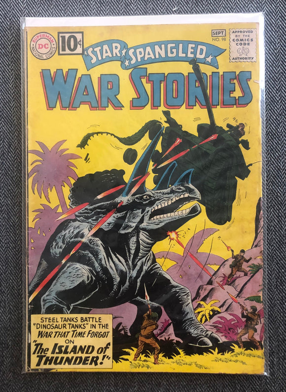 Vintage Comics DC Comics Star Spangled War Stories Number 98 September 1961 Bagged And Boarded Fantastic Cover Art “Dinosaur Cover”
