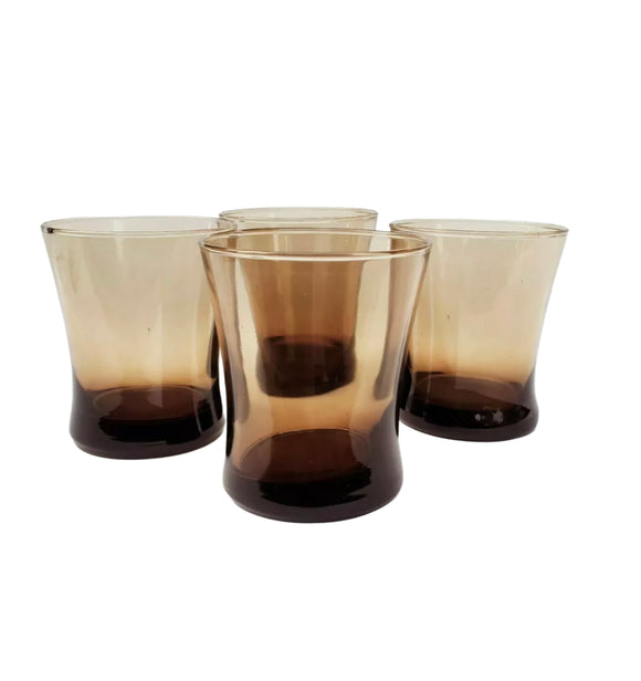 Vintage Home Decor - Lot Of 4 Anchor Hocking Linden Mocha Smoky Brown 12 Ounce Tumblers