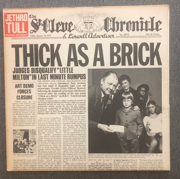 Vintage Vinyl - Jethro Tull Thick As A Brick US First 1972 Pressing Gatefold With Newspaper MS 2072 Reprise Records