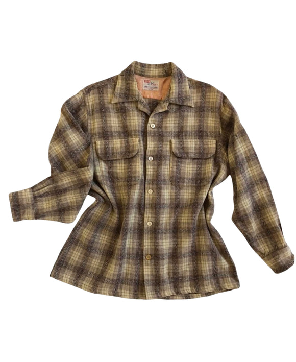 Vintage Clothing 1950s Levi’s Big E Long Sleeve 100 Percent Wool Plaid Camp Shirt Size Medium Premium Vintage