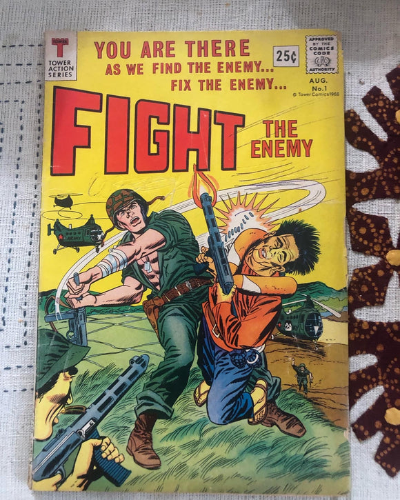 Vintage Comics - Tower Comics Fight The Enemy Number 1 August 1966 Bagged And Boarded Fantastic Cover Art