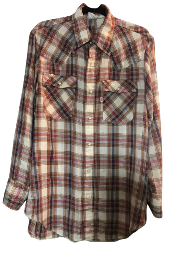 Vintage Clothing Levi’s Men's Western Pearl Snap Plaid Rockabilly Shirt Size Medium