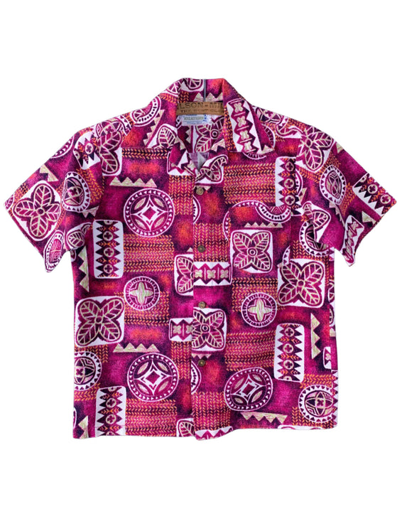 The Cabana - Vintage Aloha Hawaiian Shirt Bark Cloth Asian Buttons Small Hukilau Fashion Honolulu