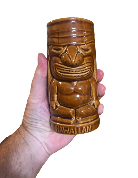 Vintage “Hawaiian” 1960s Tiki Mug Tumbler Cup Brown 5” Single Sided Vintage Home Decor