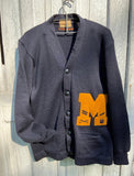 Vintage Clothing/Accessories - Medium Letterman Sweater, Baseball & Basketball Michigan Eagle Navy Blue Orange