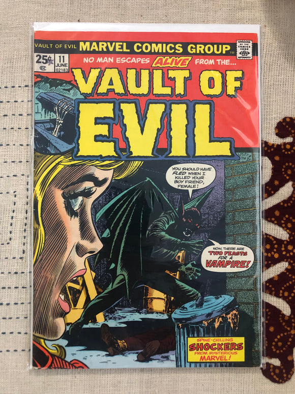 Vintage Comics - Marvel’s Vault Of Evil Number 11 June 1974 Bagged And Boarded Fantastic Cover Art Mark Jeweler Insert Variant