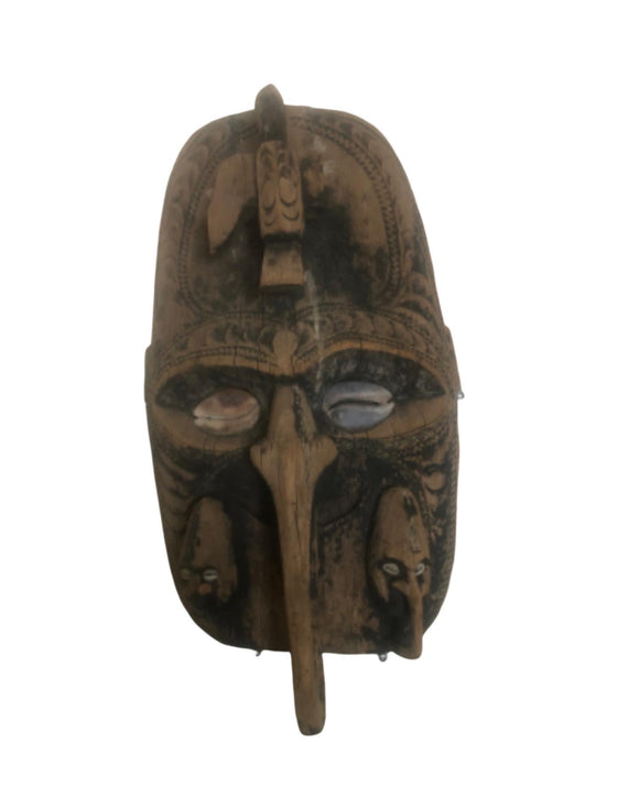 Art & Photography - Fantastic Papua New Guinea Mask With Large Cowrie Shell Eyes Great Natural Weathered Aged Patina 20” x 11”