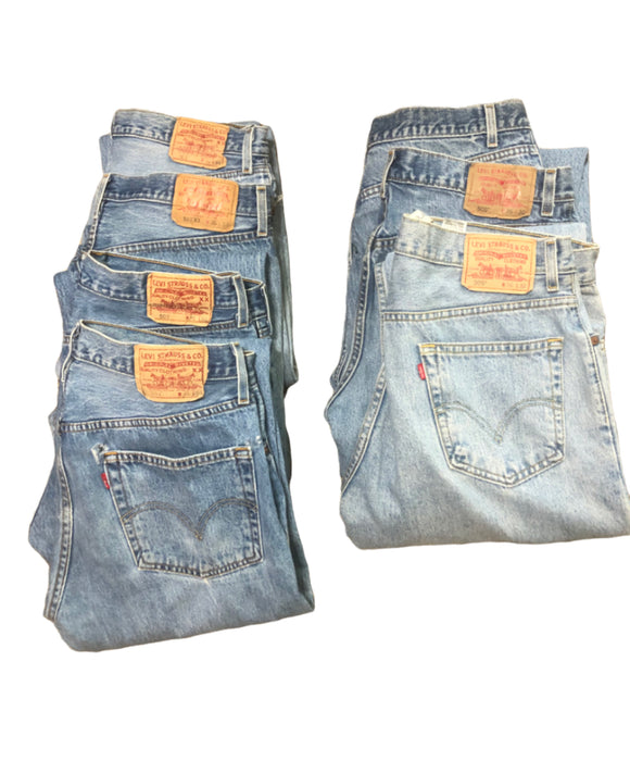 Vintage Clothing/Accessories - Reseller’s wholesale lot of 7 Non-US made Levi’s. 505s & 501s Distressed and/or Fading
