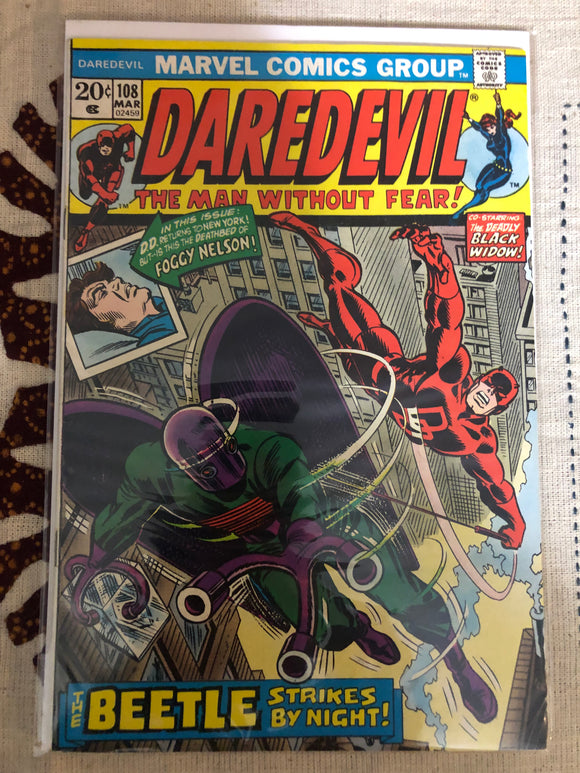 Vintage Comics - Marvel’s Daredevil Number 108 March 1974 Bagged And Boarded Fantastic Cover Art