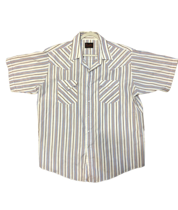 Vintage Clothing/Accessories -  Plains Western Wear Mens Short Sleeve Shirt Size True XL Pear Snap Textured Candy Stripped