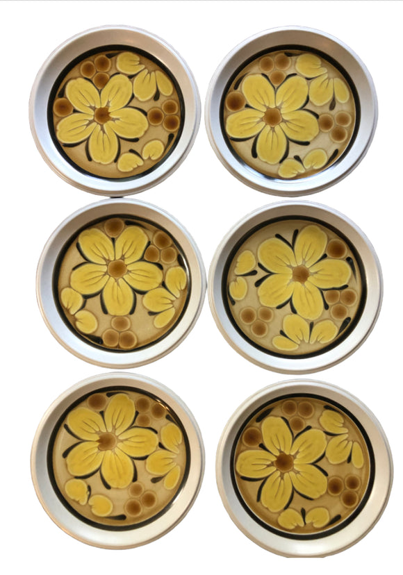 Vintage Home Decor - 1970s Chunky Funky Lot Of 6 Stoneware Rare Noritake Folkstone Tahiti Dinner Plates 8511