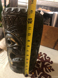 Vintage Home Decor - 90s Artist Signed Hand Carved Koa Wood Figurative Mask Thick Heavy 13.5” Tall by 7” Wide