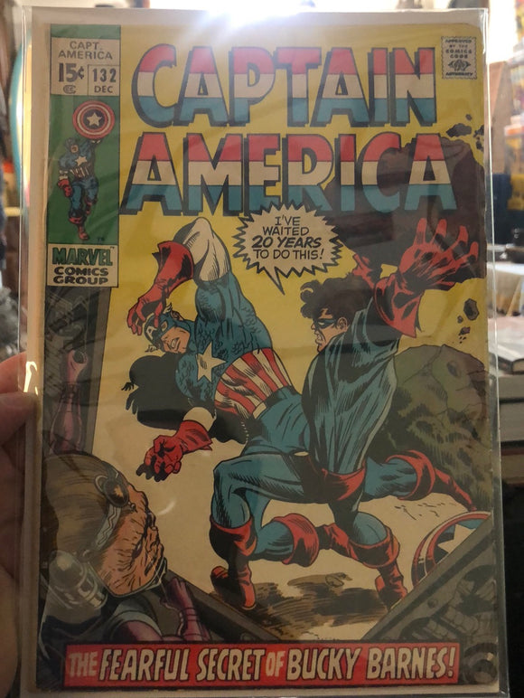 Vintage Comics - Marvel’s Captain America Number 132 December 1970 Bagged And Boarded Fantastic Cover Art