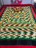 Authentic 1960’s Psychedelic Bohemian Knitted Afghan Quilted Throw 39” by 58.5” & Small Knitted Velvet Backed Psychedelic Throw Pillow Included!