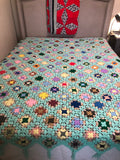 Fantastic Premium Bohemian Vintage Afghan Crocheted Knitted Granny Square Queen Topper Of Full Spread Approximately 82” by 64”