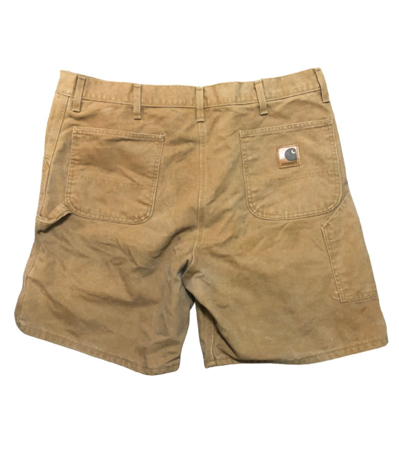 Vintage Clothing/Accessories - Carhartt Heavy Duty Canvas Carpenter Shorts 🩳 Size 40 Traditional Khaki Brown Leather Patch