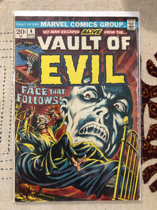 Vintage Comics - Marvel’s Vault Of Evil Number 4 August 1973 Bagged And Boarded Fantastic Cover Art Mark Jeweler Insert Variant